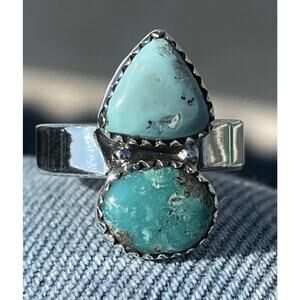 Southwestern Sterling Silver Whitewater Turquoise 2 Stone Adjustable Ring